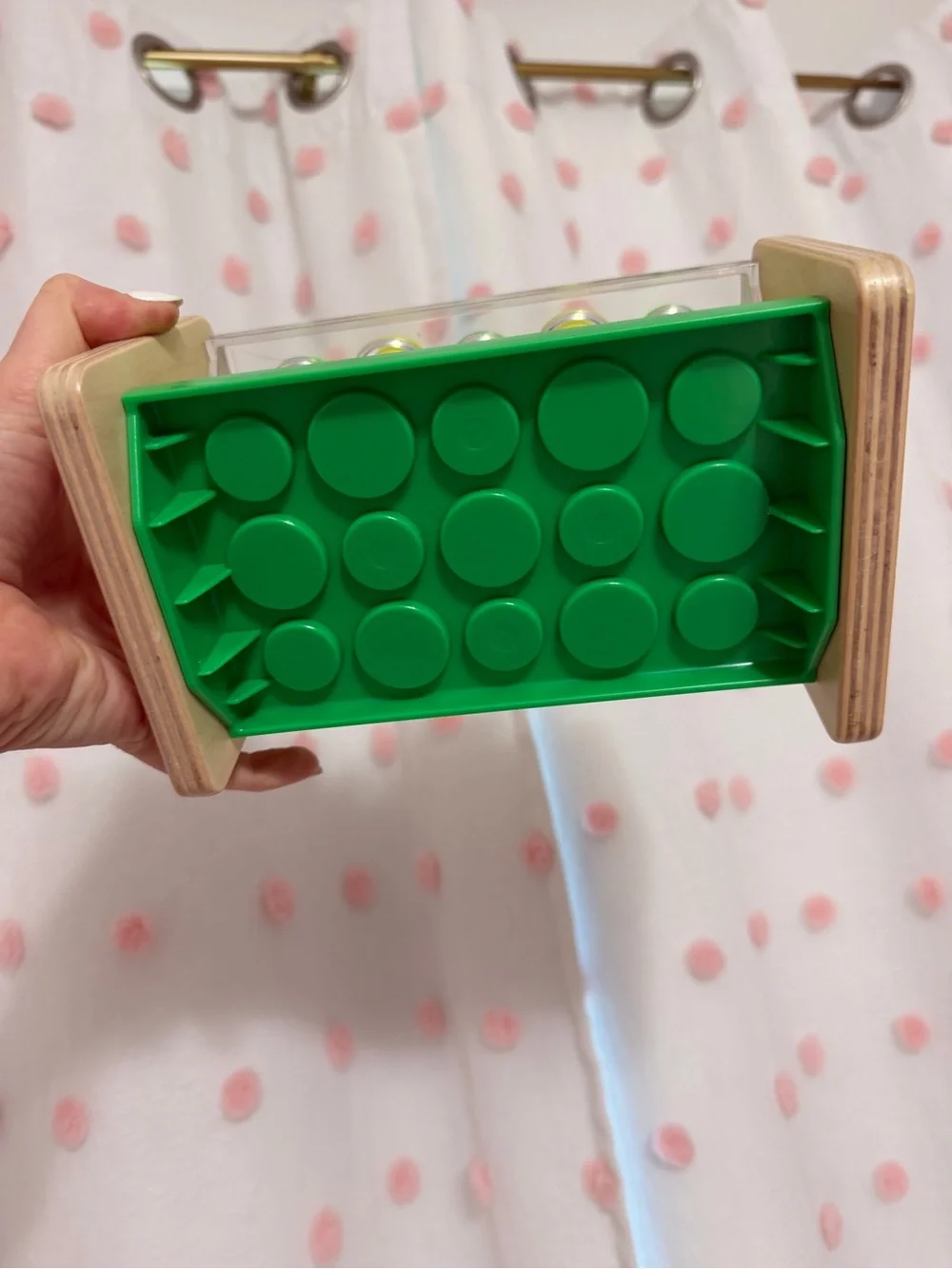 Lovevery Wooden Posting Stand in Green and Yellow Educational Activity Toy